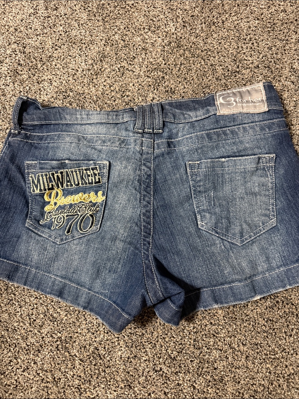 Milwaukee Brewers Blue Denim Embroidered Back-Pocket Shorts